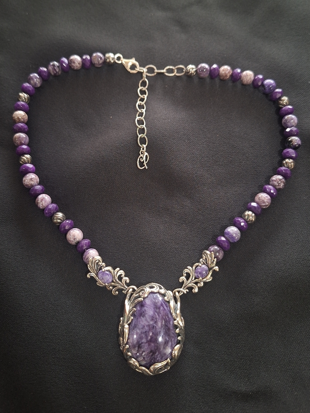 Carolyn Pollack Relios 925 Russian Purple Charoite Beaded Necklace VTG